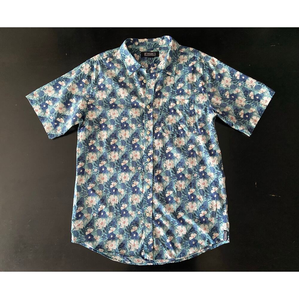 EZEKIEL Blue Floral Lightweight Cotton Button Down Shirt sz M